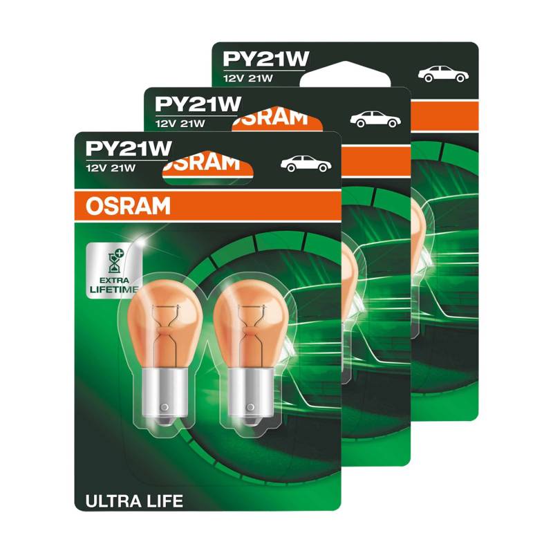 3x Osram Glühbirnen Ultra Life Py21w 12v 21w Bau15s Bremslichrücklicht von Osram