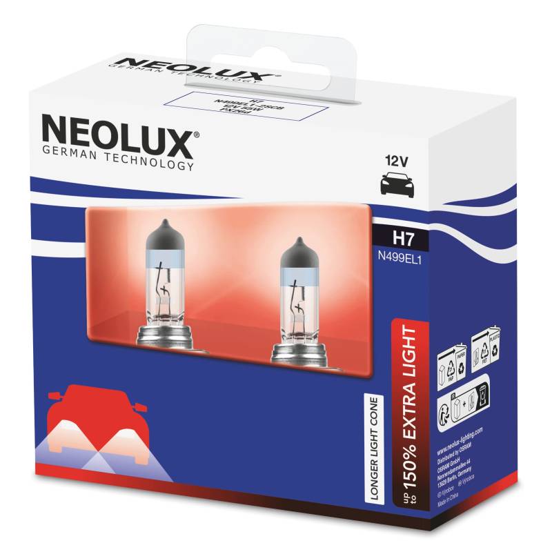 NEOLUX 150% Extra Light H7, Halogen-Scheinwerfer, N499EL1-2SCB, 12 V, 60/55 W, Softcover-Box (2 Lampen), white von Osram