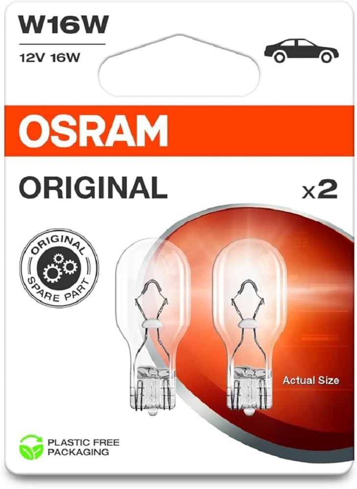 Osram ORIGINAL LINE 12V, W16W, Signallampen mit Glasquetschsockel, Doppelblister (2 Lampen), white von Osram