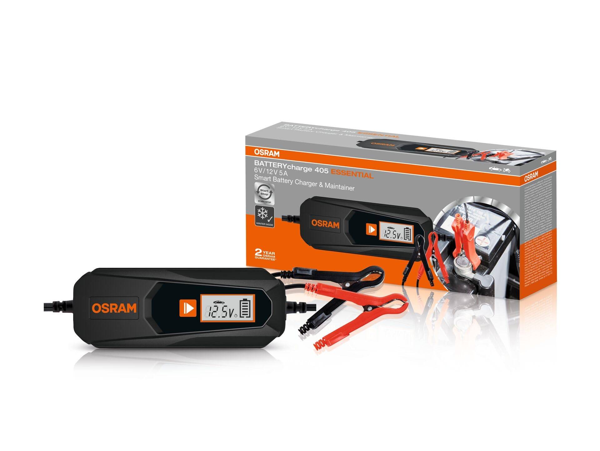 OSRAM BATTERYcharge 405 ESSENTIAL, 5A Smart-Ladegerät und Batteriewartungsgerät, für 6V- und 12V-Fahrzeuge, 3m Kabellänge, Verpolungs- und Kurzschlussschutz von Osram