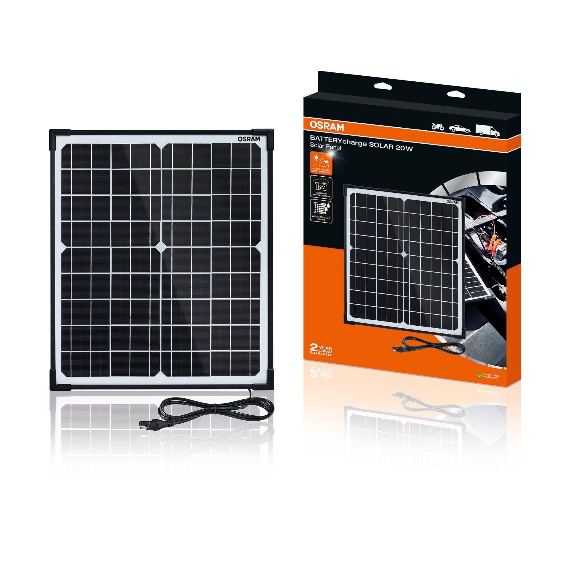 OSRAM BATTERYcharge SOLAR 20W, Solar-Batteriewartungsgerät, 12V Batterieladung von Osram