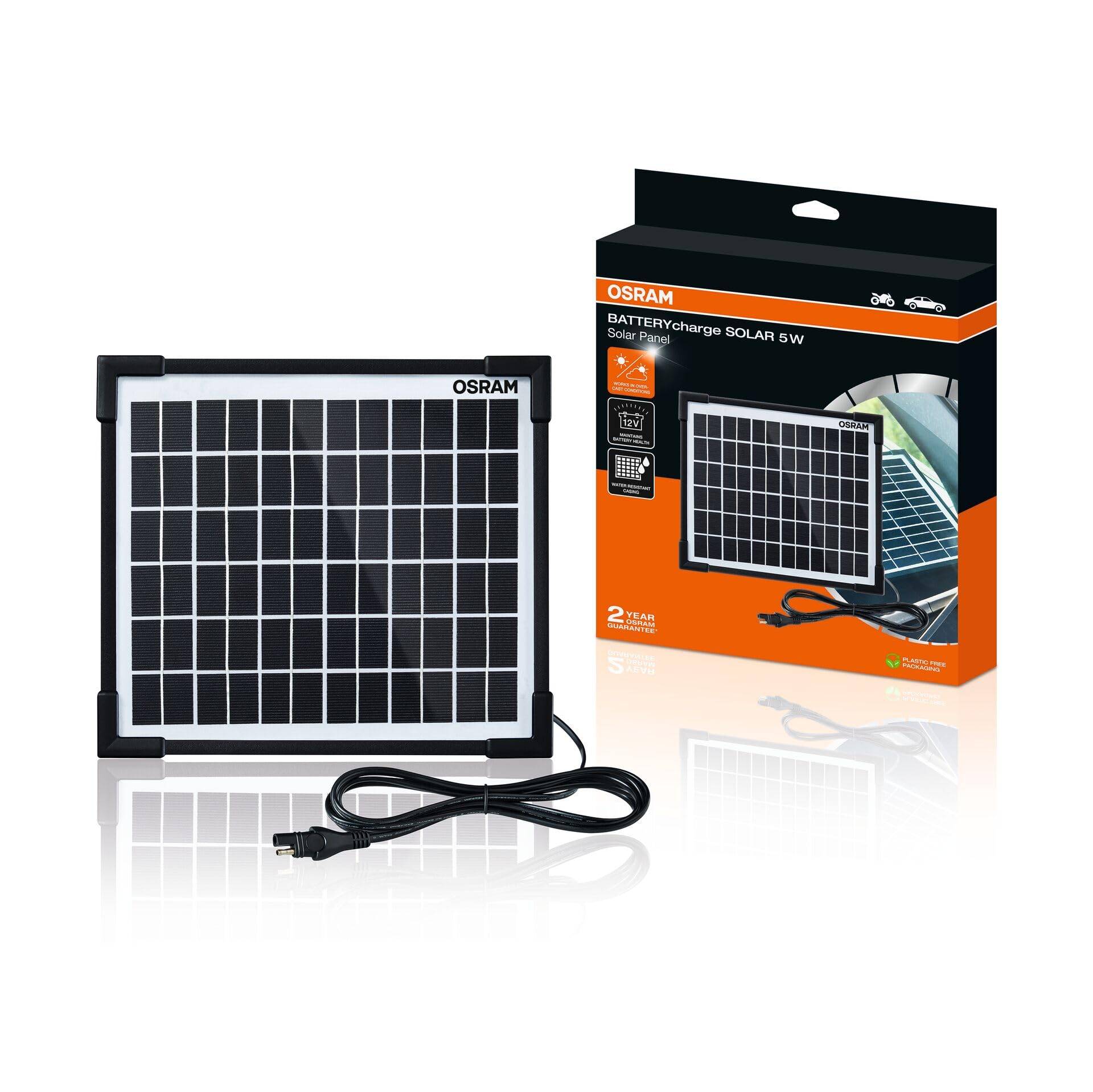 OSRAM BATTERYcharge SOLAR 5W, Solar-Batteriewartungsgerät, 12V Batterieladung von Osram