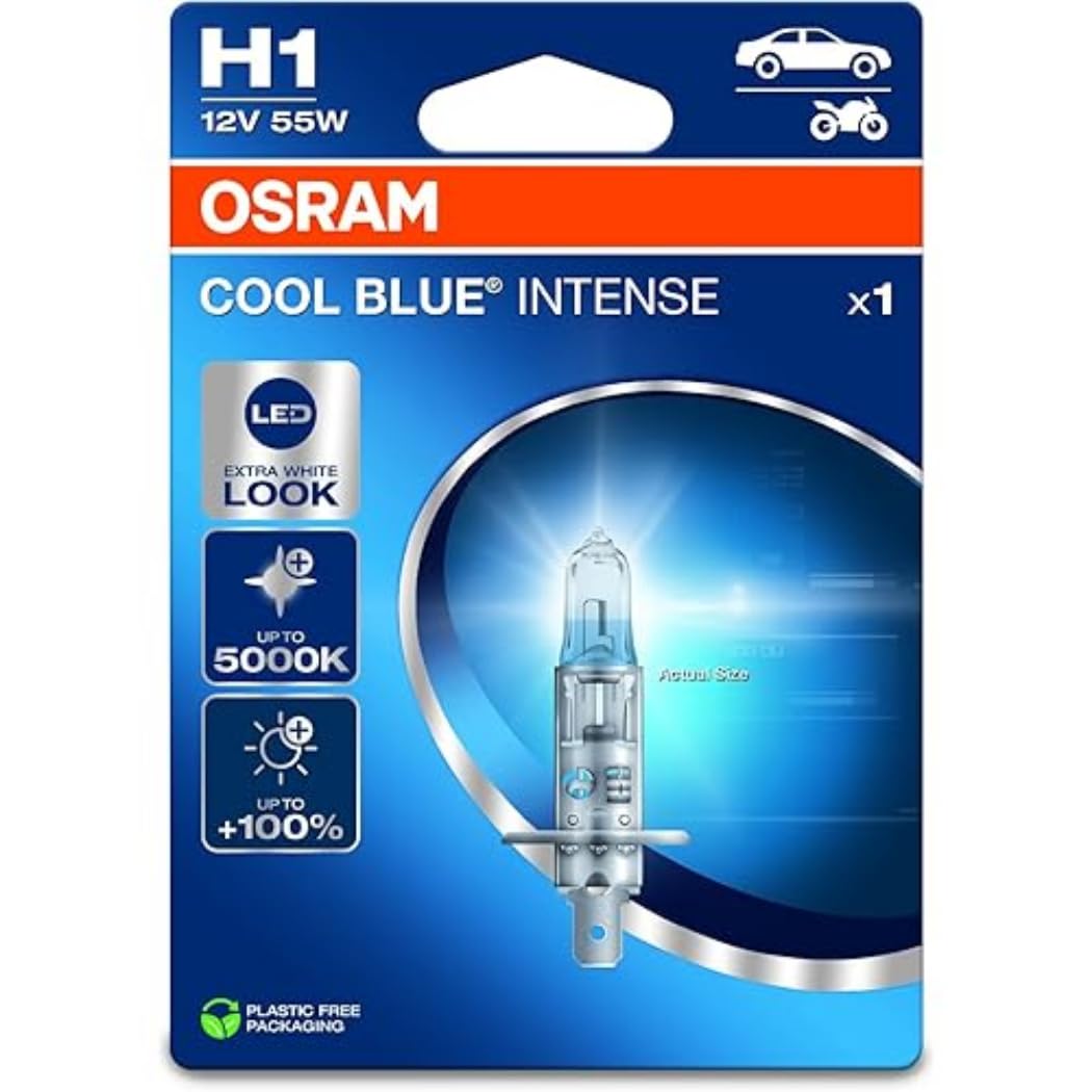 Osram COOL BLUE® INTENSE H1, +100% more brightness, up to 5,000K, halogen headlight lamp, LED look, Single Blister (1 lamp) von Osram