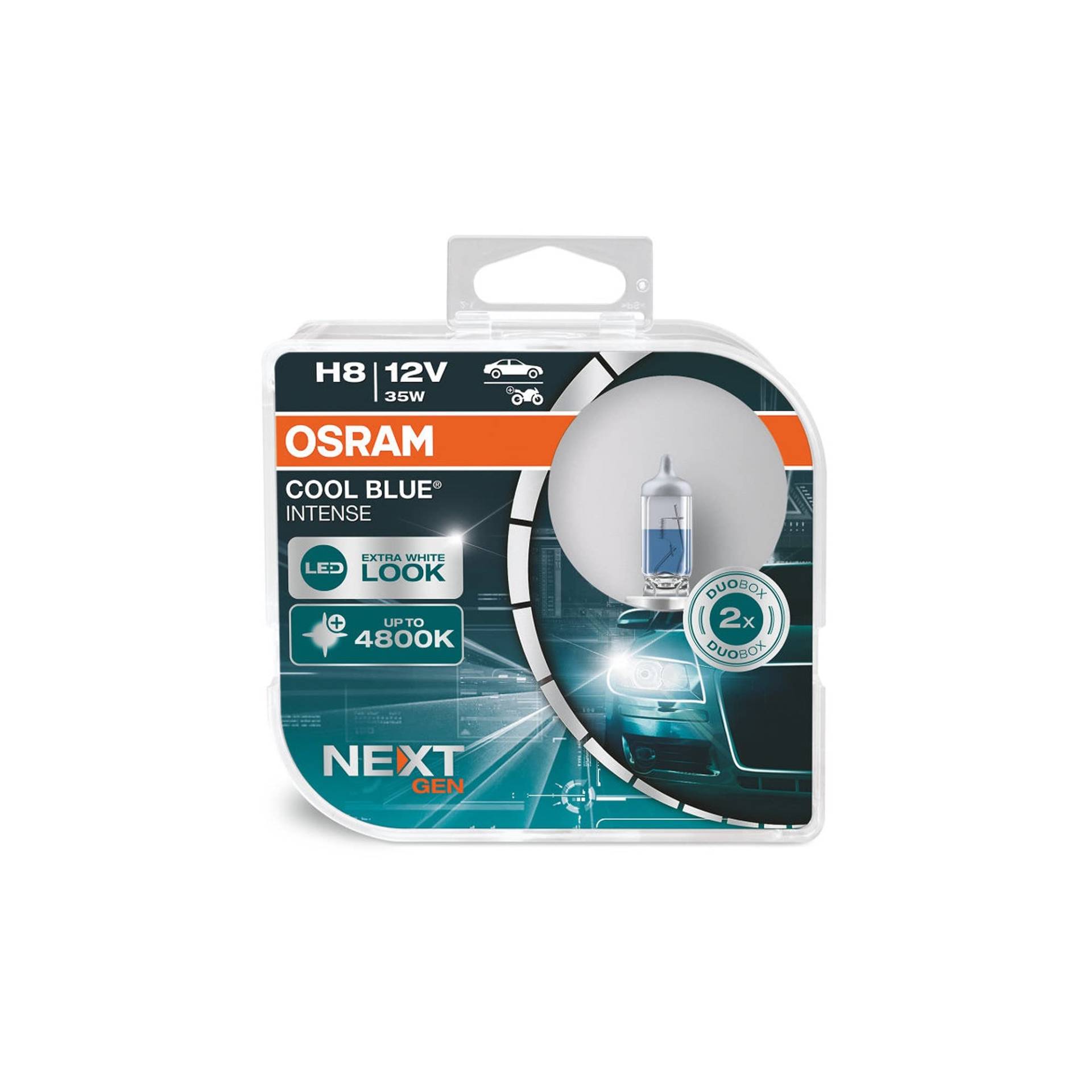 Osram 64212CBN-HCB Cool Intense H8, bis zu 4.800K, Halogen Scheinwerferlampe, LED-Look, Duo Box (2 Lampen), Blau von Osram