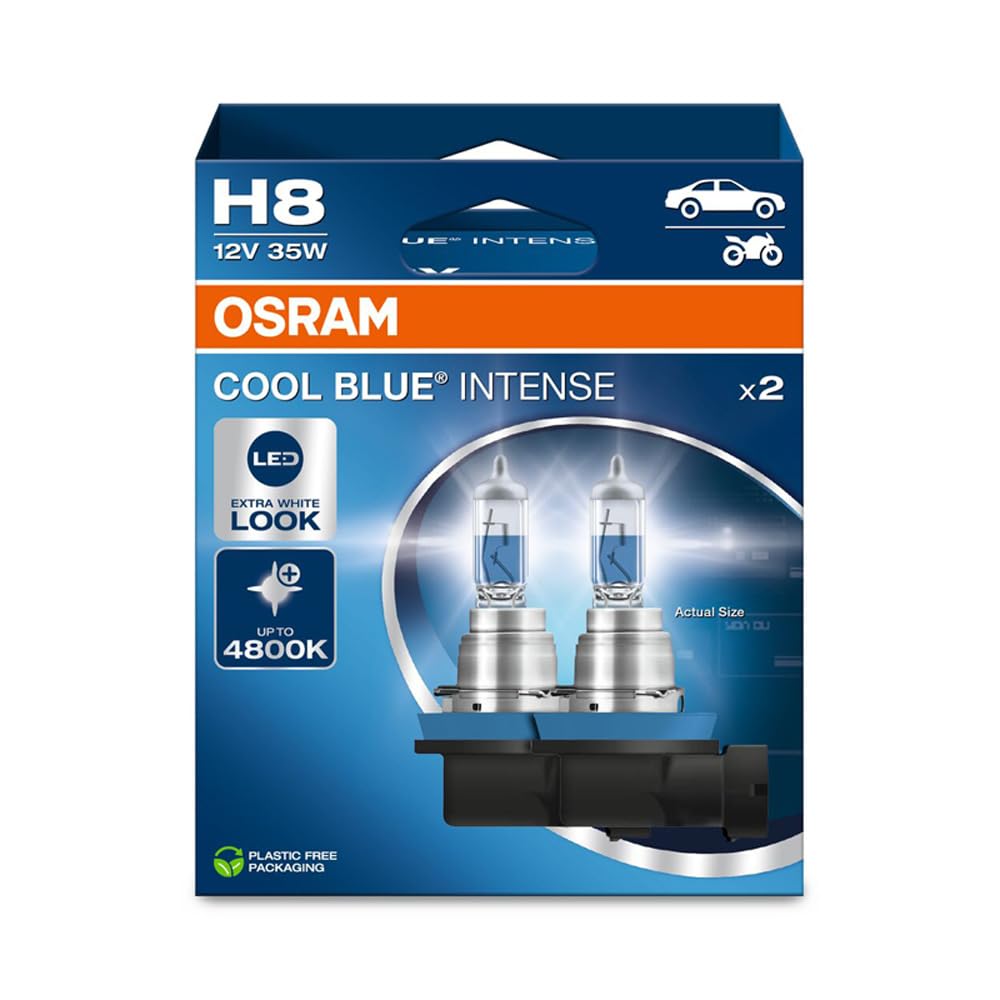 OSRAM COOL BLUE® INTENSE H8, bis zu 4.800K, Halogen-Scheinwerferlampe, LED-Look, Hängebox (2 Lampen) von Osram