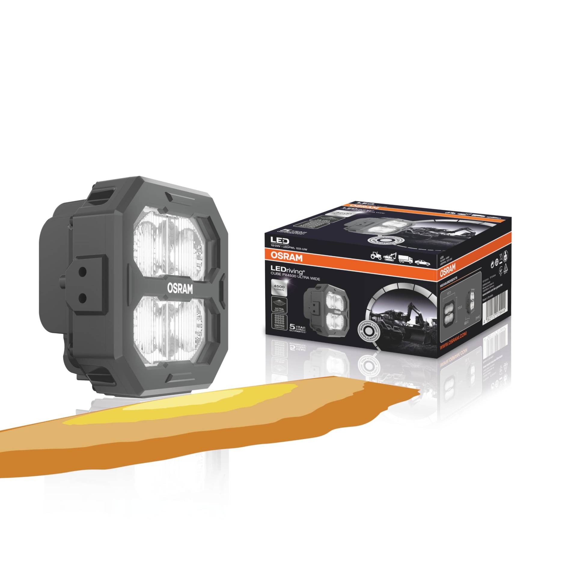 OSRAM LEDriving® Cube PX4500 Ultra Wide, LEDPWL103-UW, OFF ROAD, LED Arbeitsscheinwerfer, 4500 Lumen, Faltschachtel (1 Lampe) von Osram