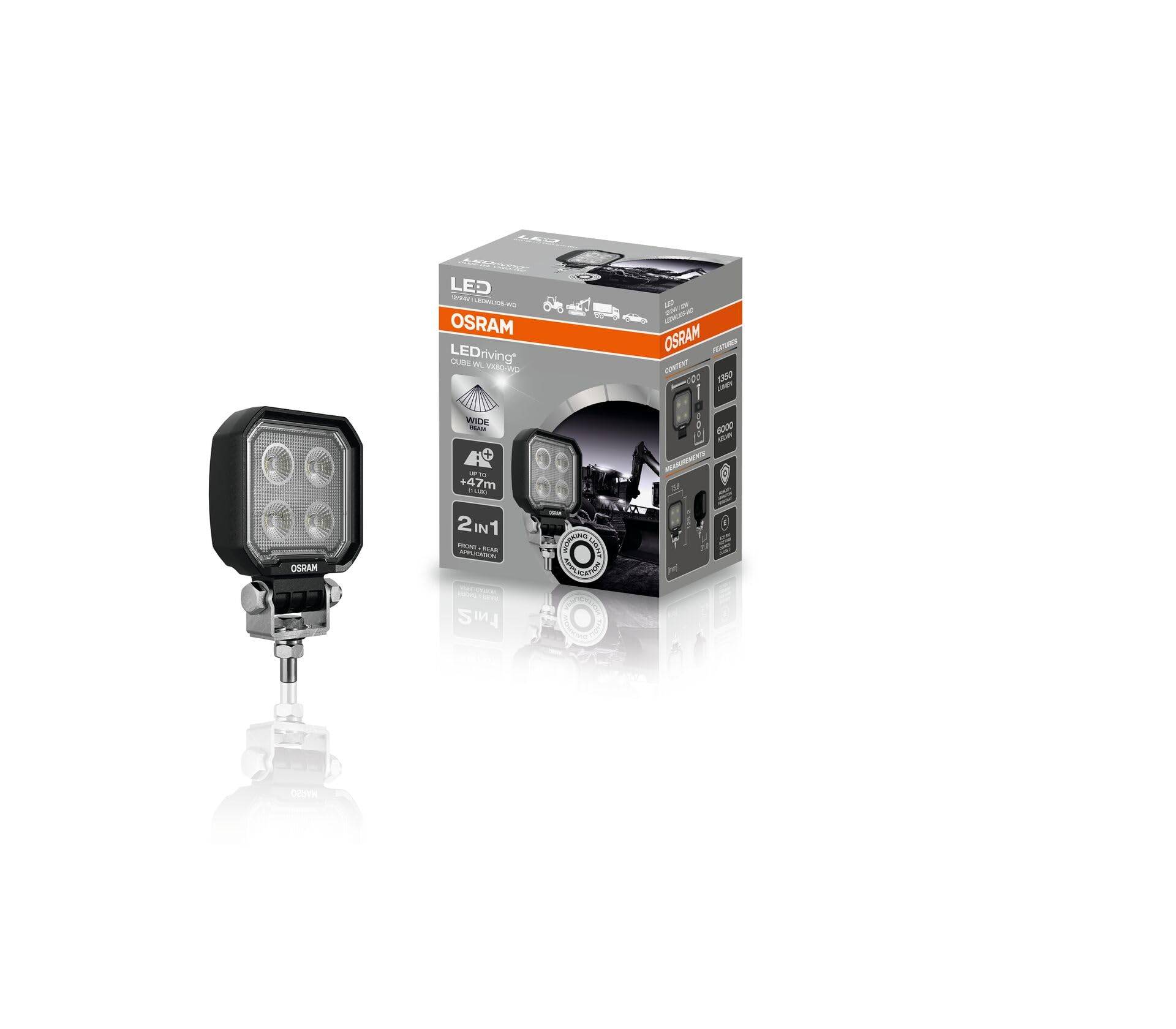 Osram LEDriving Cube WL VX80-WD, LEDWL105-WD, OFF ROAD, LED Arbeitsscheinwerfer, 1350 Lumen, Lichtstrahl bis zu 47 m, 12V/24V, Faltschachtel (1 Lampe) von Osram