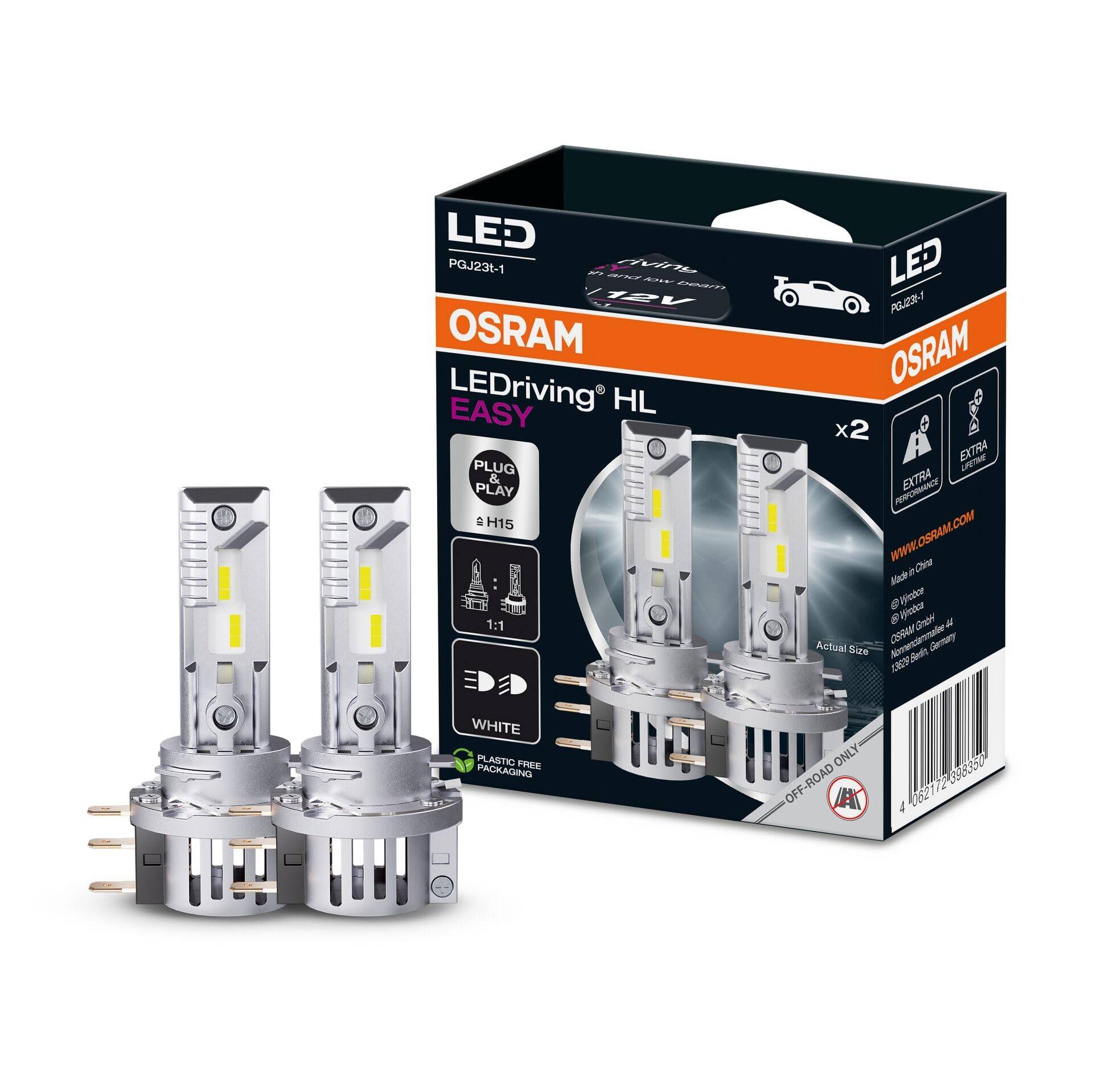 OSRAM LEDriving HL EASY H15 LED Fernlicht Abblendlicht Kaltweiß 6500K kein Zubehör erforderlich, nur Offroad-Einsatz - kein ECE, 2 Lampen von Osram