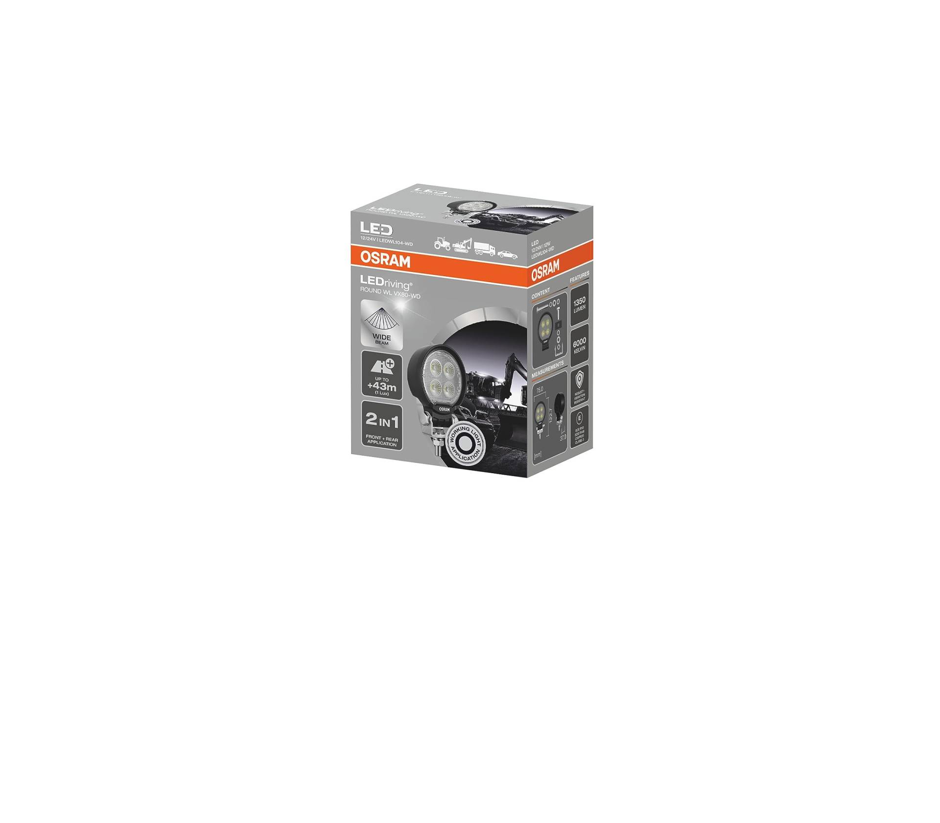 Osram LEDriving Round WL VX80-WD, LEDWL104-WD, OFF ROAD, LED Arbeitsscheinwerfer, 1350 Lumen, Lichtstrahl bis zu 43 m, 12V/24V, Faltschachtel (1 Lampe) von Osram