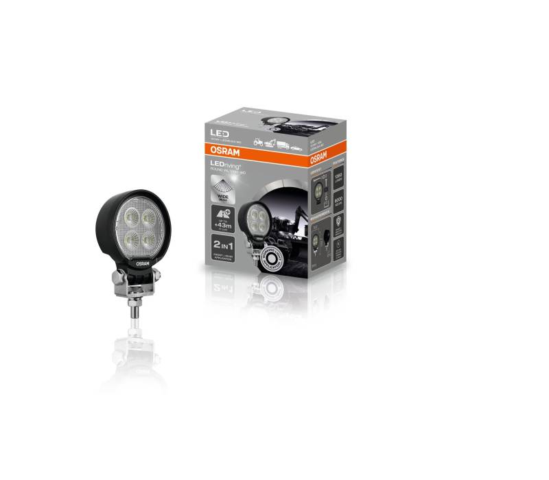 OSRAM LEDriving Round WL VX80-WD, LEDWL104-WD, OFF ROAD, LED Arbeitsscheinwerfer, 1350 Lumen, Lichtstrahl bis zu 43 m, 12V/24V, Faltschachtel (1 Lampe), Weiß von Osram