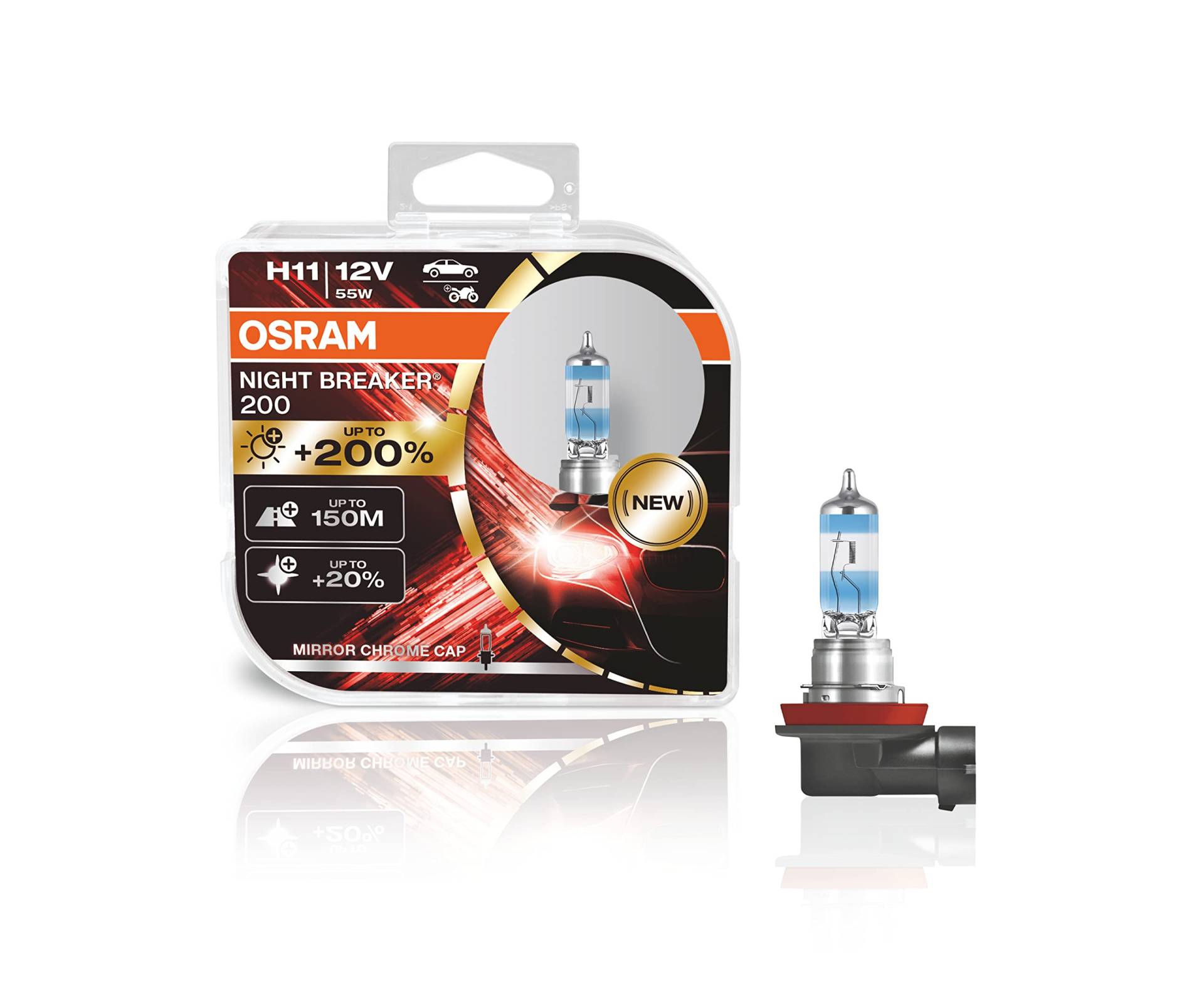 OSRAM Night Breaker H11, 200 Prozent Mehr Helligkeit, Halogen-Scheinwerferlampe, 64211Nb200-Hcb, 12V PKW, Duo Box (2 Lampen), Weiß von Osram