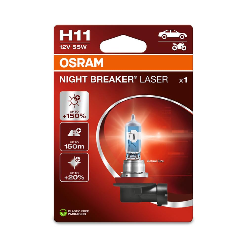 Osram NIGHT BREAKER LASER H11, +150% more brightness, halogen headlight lamp, 64211NL-1BL, 12V, blister (1 lamp) von Osram