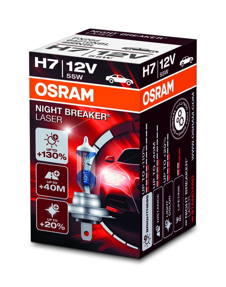 Osram 64210NBL Night Breaker Laser H7 Halogen, Scheinwerferlampe, 12V, Faltschachtel, 1 Stück von Osram