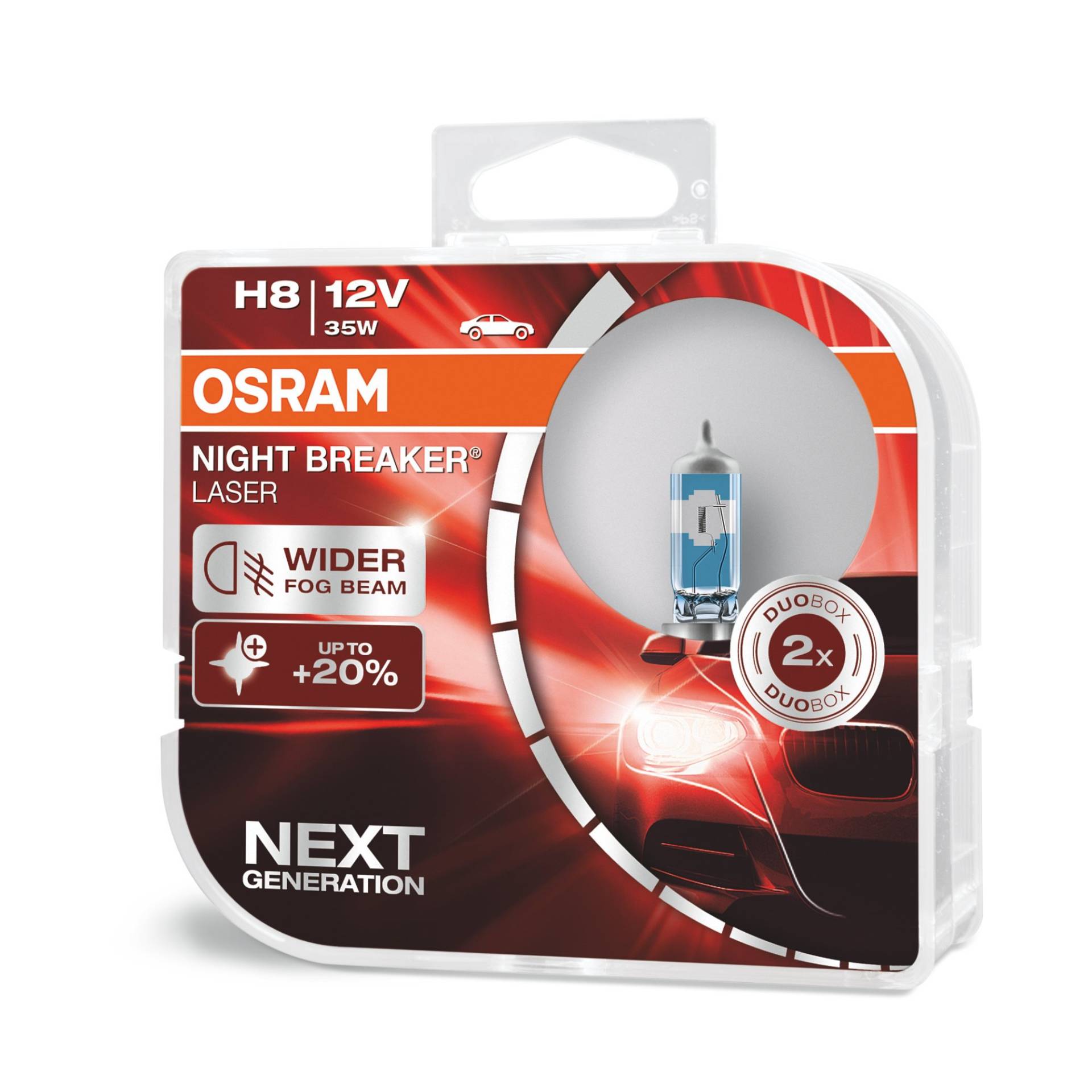 OSRAM NIGHT BREAKER LASER H8, +150% mehr Helligkeit, Halogen-Scheinwerferlampe, 64212NL-HCB, 12V PKW, Duo Box (2 Lampen) von Osram