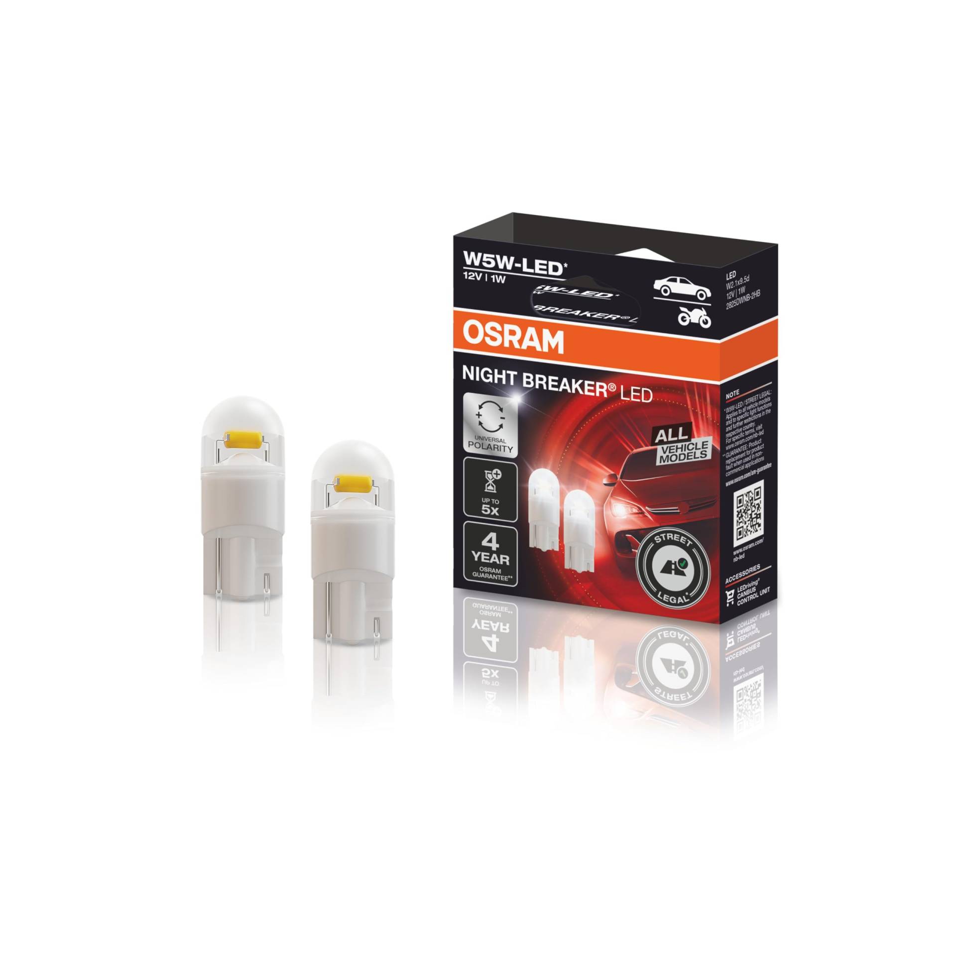 OSRAM NIGHT BREAKER LED W5W, universelles Standlicht/Positionslicht/Innenraumlicht mit Straßenzulassung, für alle Fahrzeugmodelle,12V, Weiß von Osram