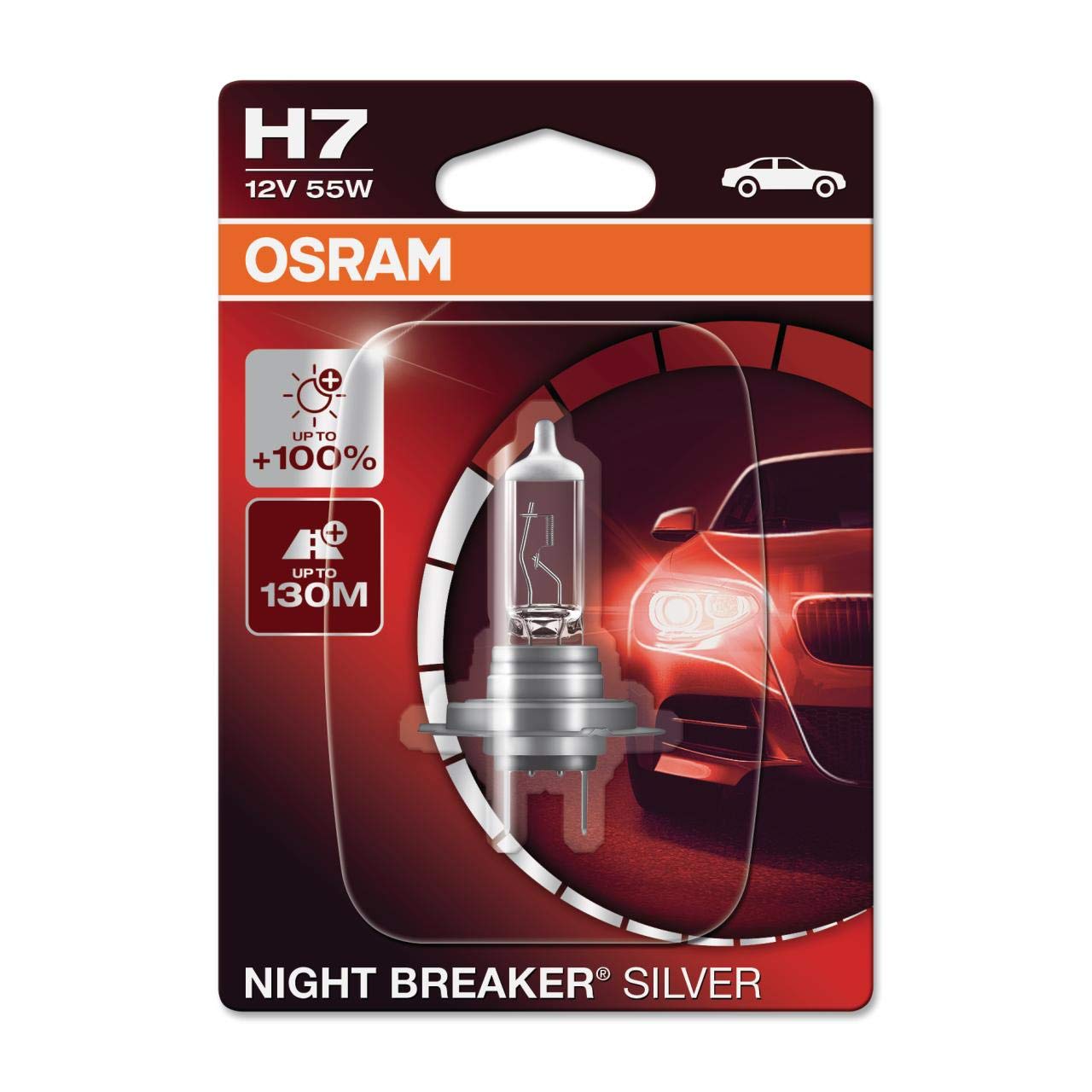 Osram Night Breaker Silver H7, +100% mehr Helligkeit, Halogen-Scheinwerferlampe, 64210NBS-01B, 12V Pkw, Einzelblister (1 Lampe) von Osram