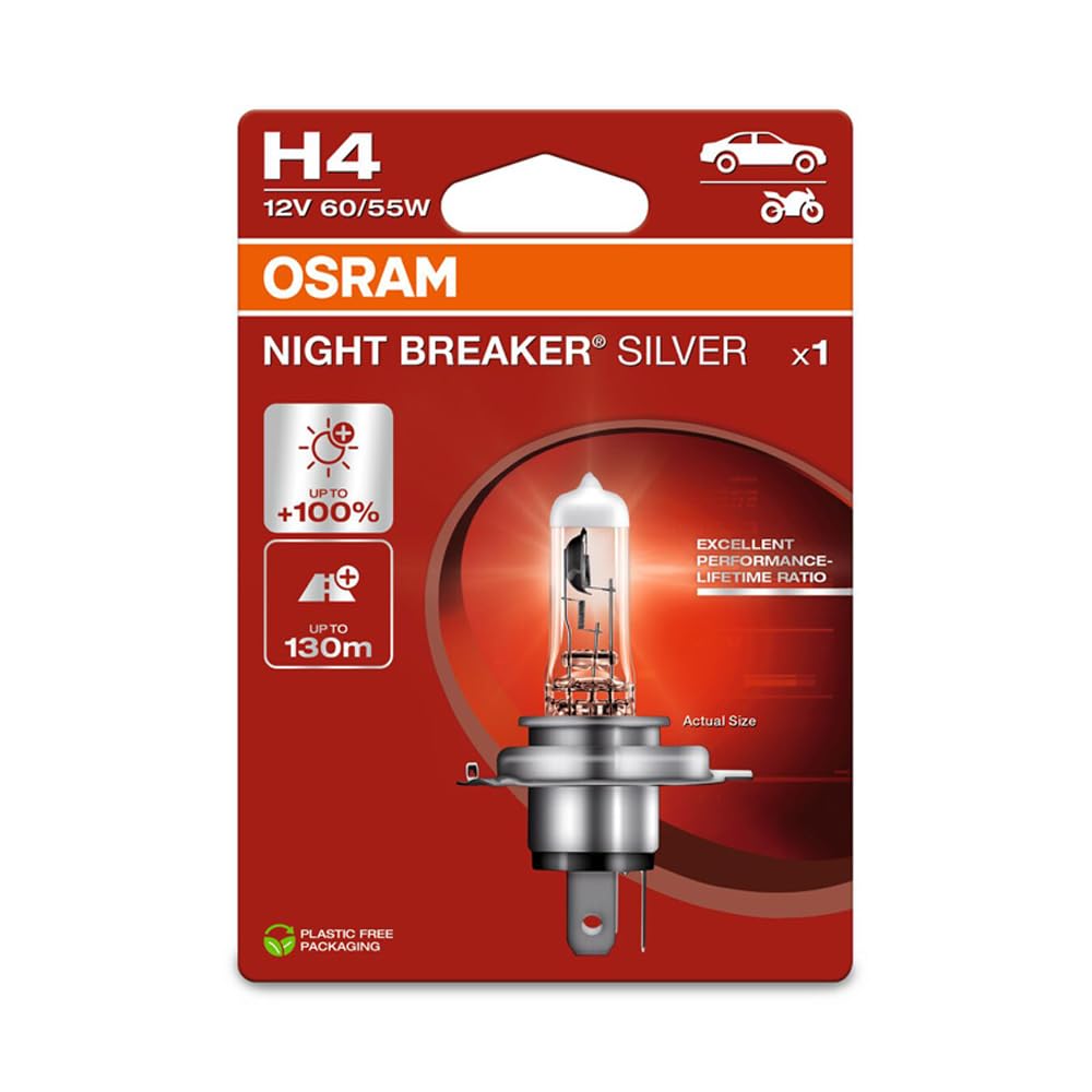 Osram NIGHT BREAKER® SILVER, H4, halogen headlight lamp, Single Blister (1 lamp) von Osram