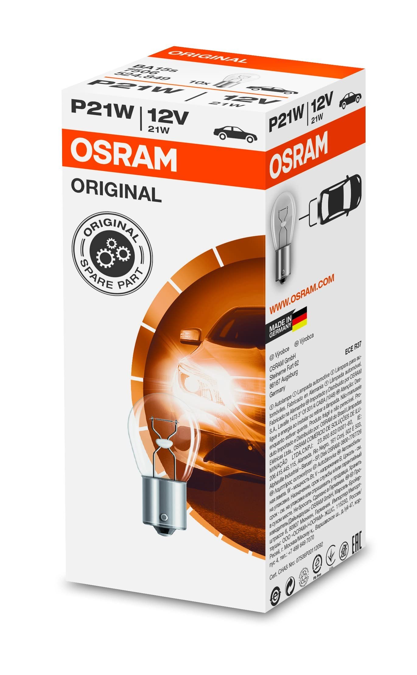 Osram 7506.TP Original Blinklichtlampe P21W, 7506, 12V, 10er Faltschachtel Autolampe Richtungsanzeiger Signallampe,Leuchte Birne von Osram