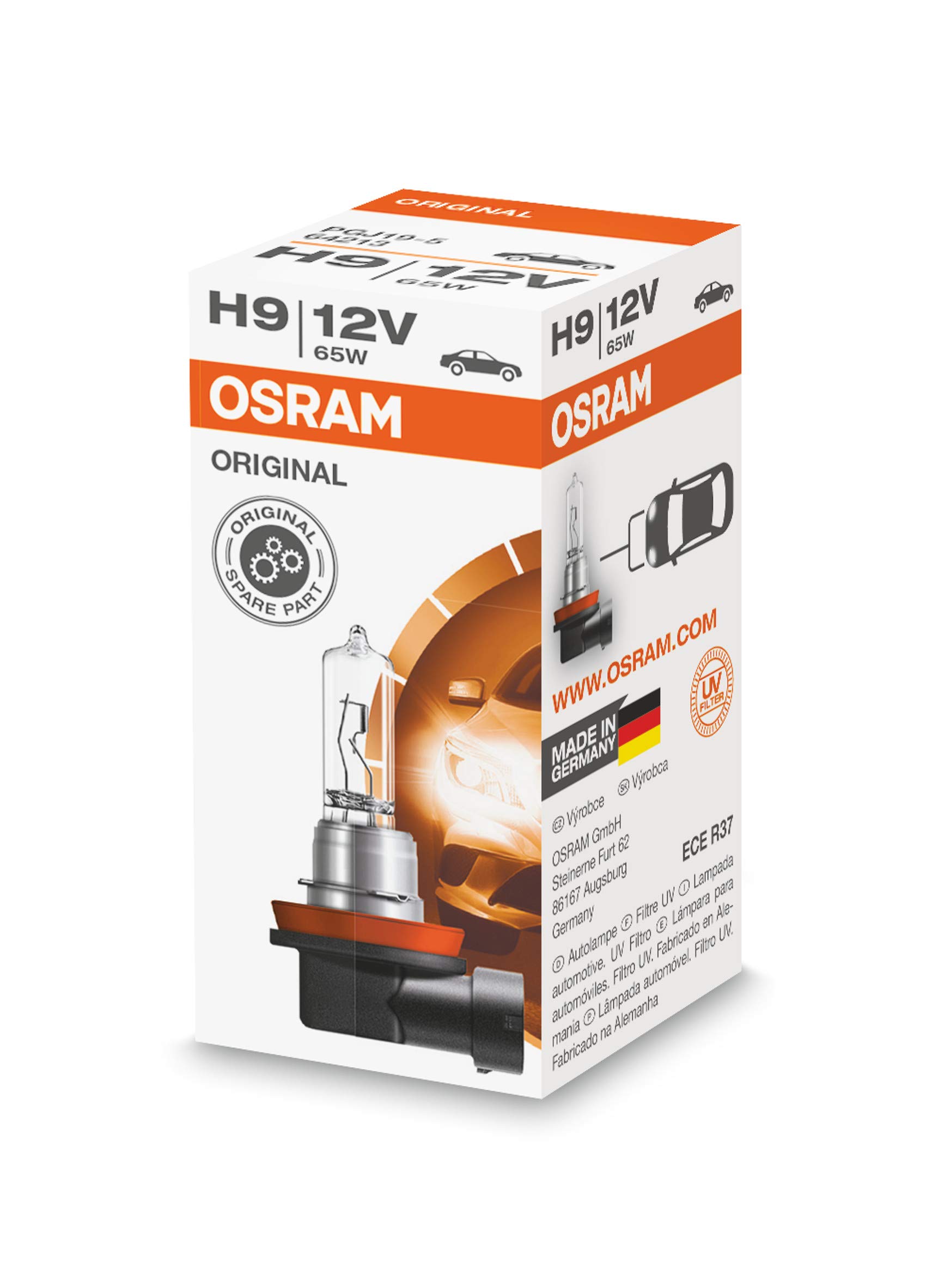 Osram ORIGINAL H9, 64213, 12V, 1er Faltschachtel, Weiß (Weiß), Halogenweiß von Osram