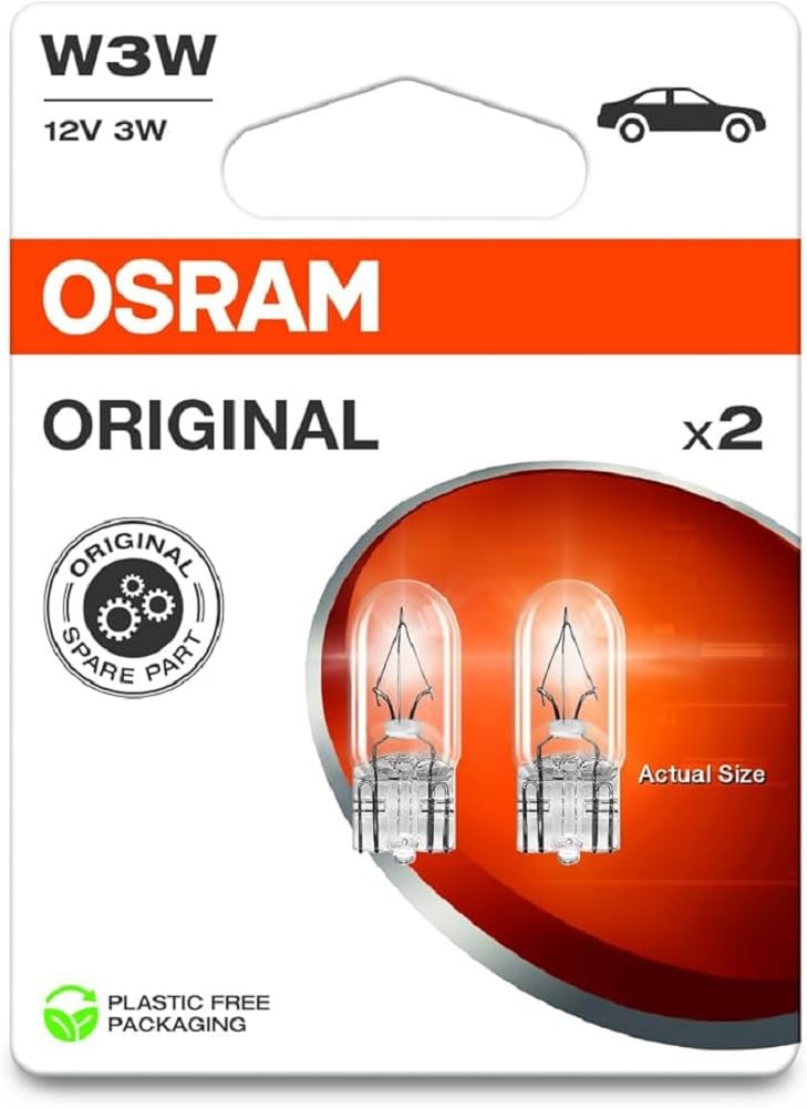 Osram ORIGINAL LINE 12V, Lampen mit Glasquetschsockeln, W3W, Doppelblister (2 Lampen), white von Osram