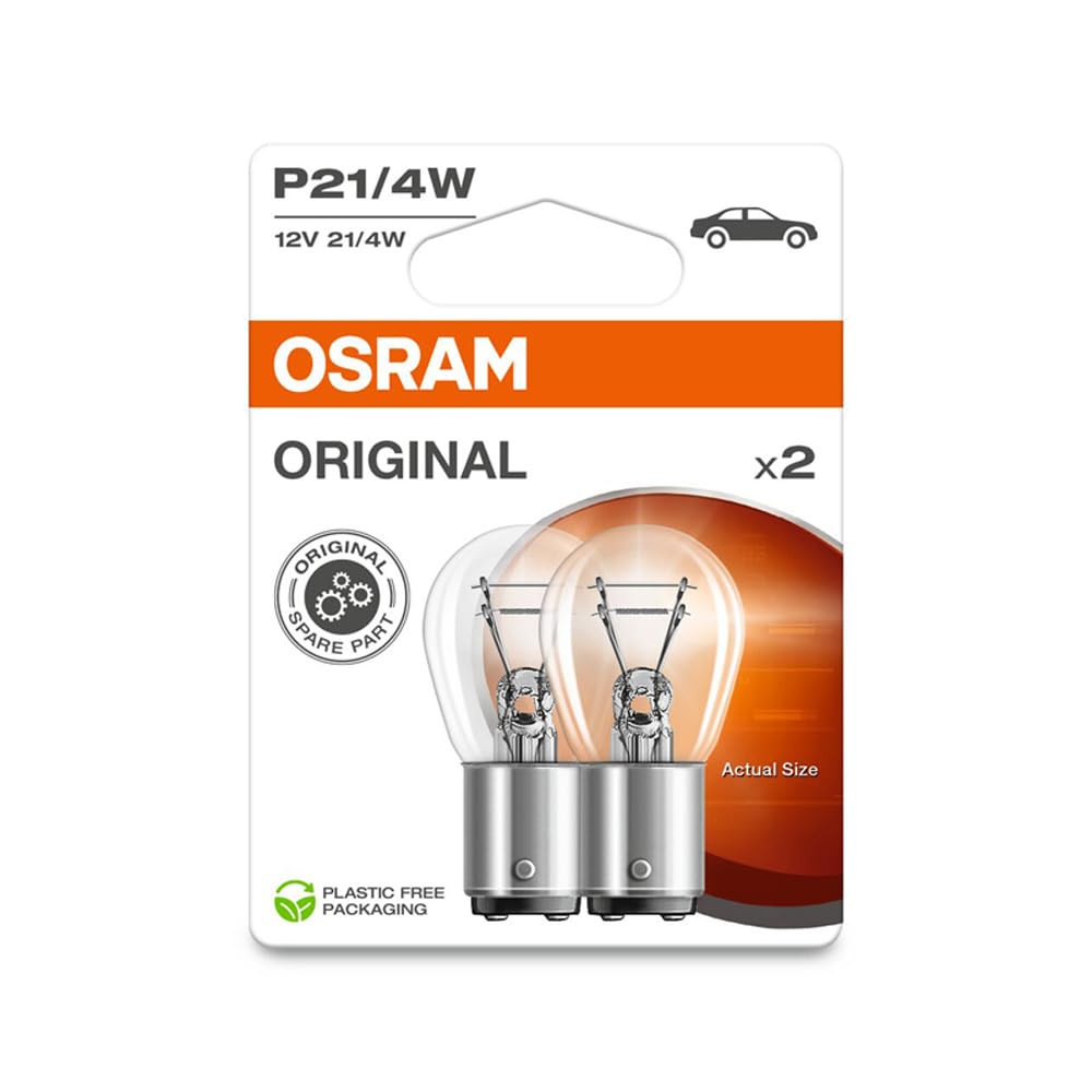 Osram ORIGINAL LINE 12V, Signallampen mit Metallsockel, P21/4W, Doppelblister, 2 Lampen, white von Osram