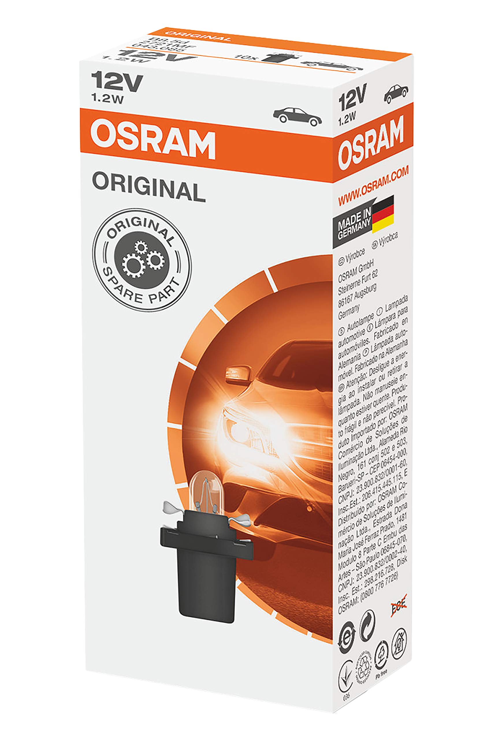 Osram ORIGINAL Sockel Sonderlampe B8.5D, 2721MF, 12V, 1,2W, 10er Faltschachtel, Gelb, gelb von Osram