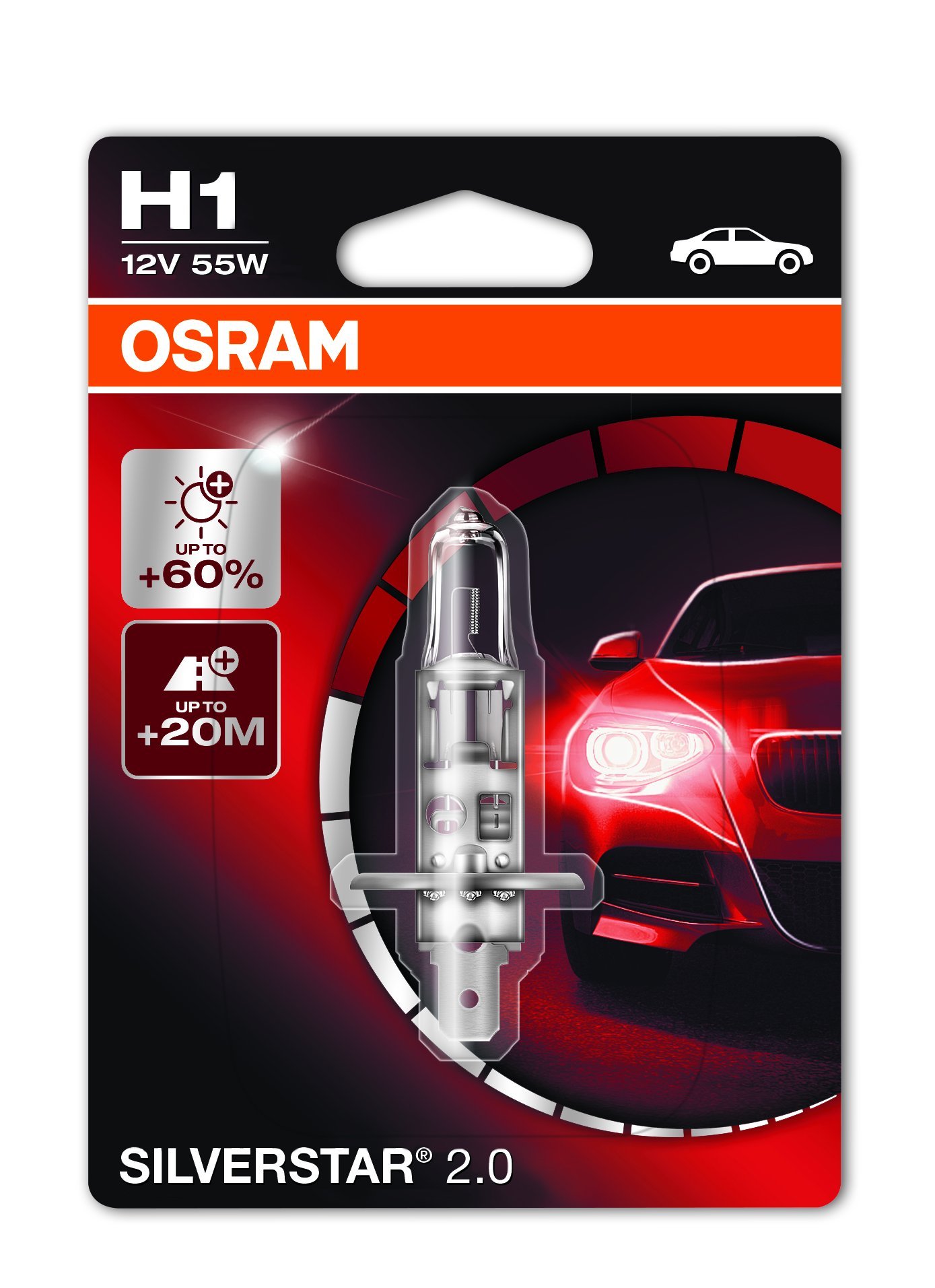 Osram SILVERSTAR 2.0 H1, Halogen-Scheinwerferlampe, 64150SV2-01B, 12V PKW, Einzelblister (1 Stück) von Osram