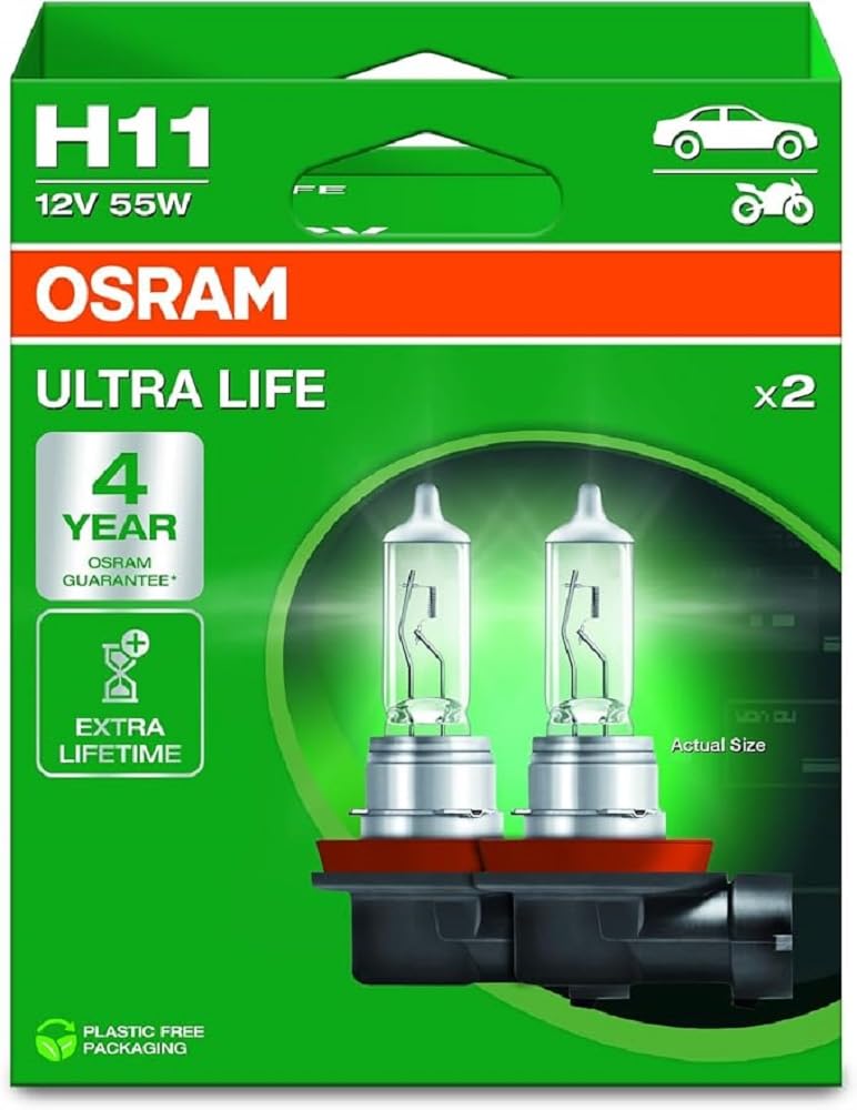 Osram ULTRA LIFE, H11, Halogen-Scheinwerferlampe, 2 Lampen, white von Osram