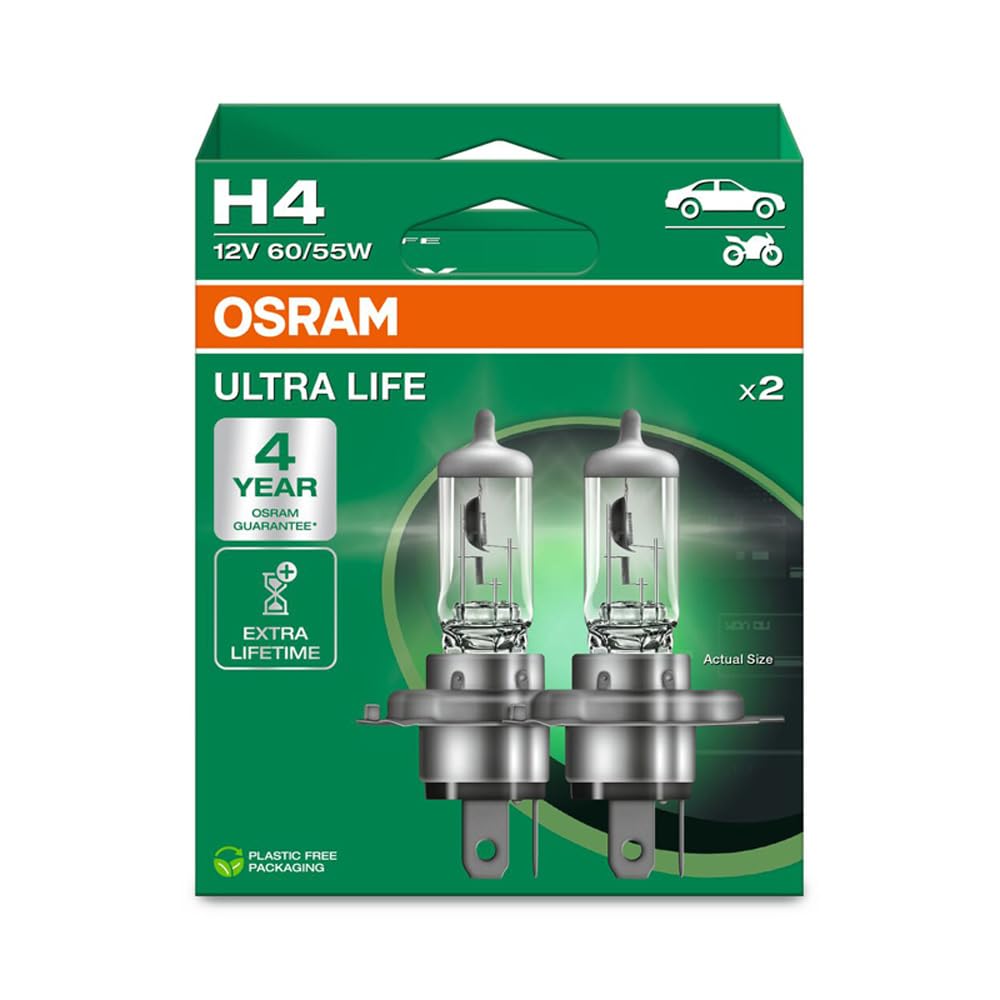 Osram ULTRA LIFE, H4, Halogen-Scheinwerferlampe, 2 Lampen, white von Osram