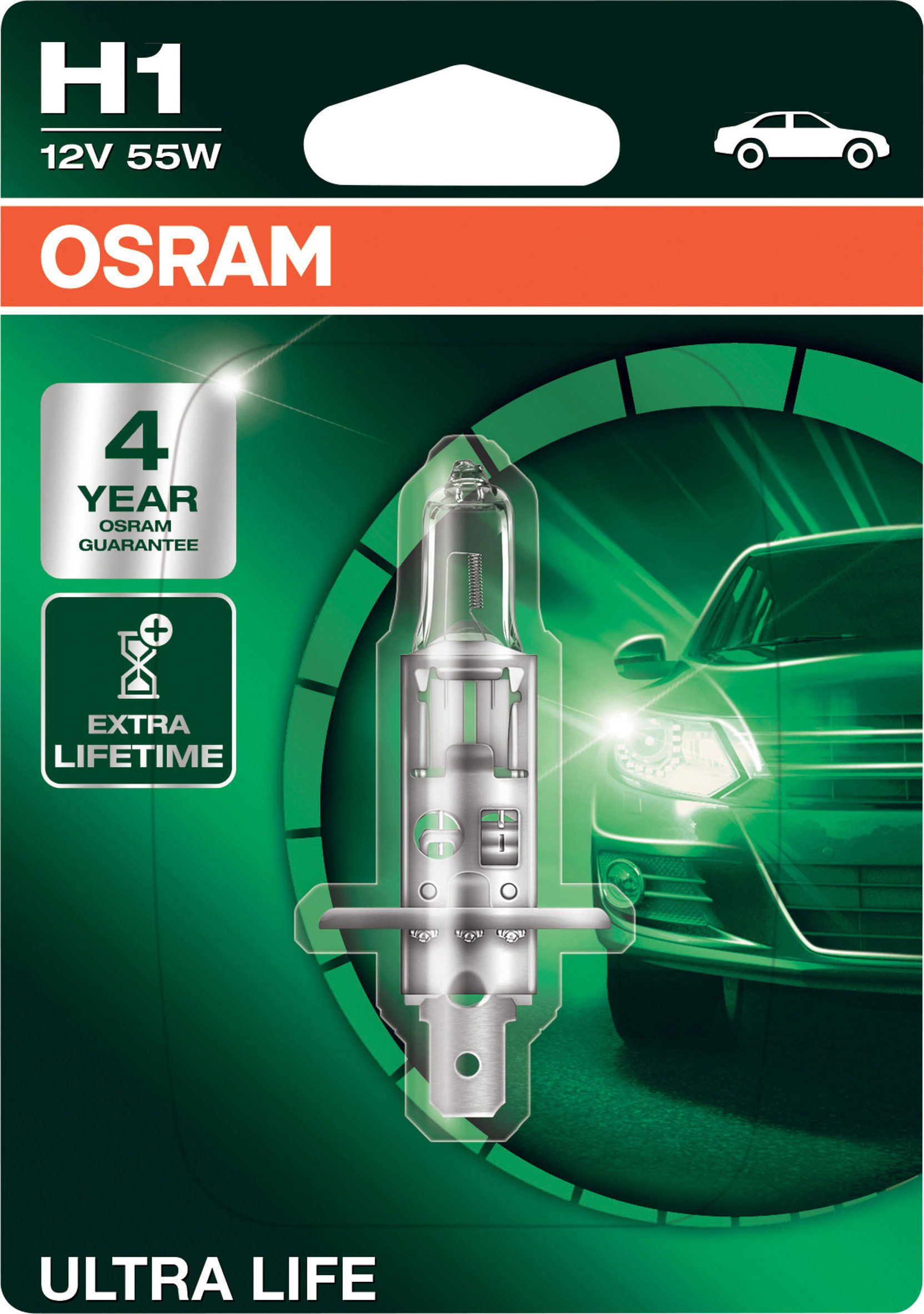 Osram ULTRA LIFE H1, Halogen-Scheinwerferlampe, 64150ULT-01B, 12V PKW, Einzelblister (1 Stück) von Osram