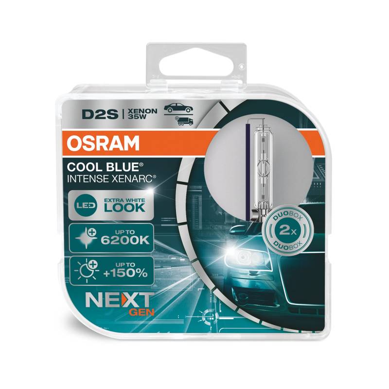 OSRAM Xenarc Cool Blue Intense D2S, +150 Prozent Mehr Helligkeit, Bis Zu 6.200 K, Xenon-Scheinwerferlampe, Led Look, White - Duo Box (2 Lampen) von Osram