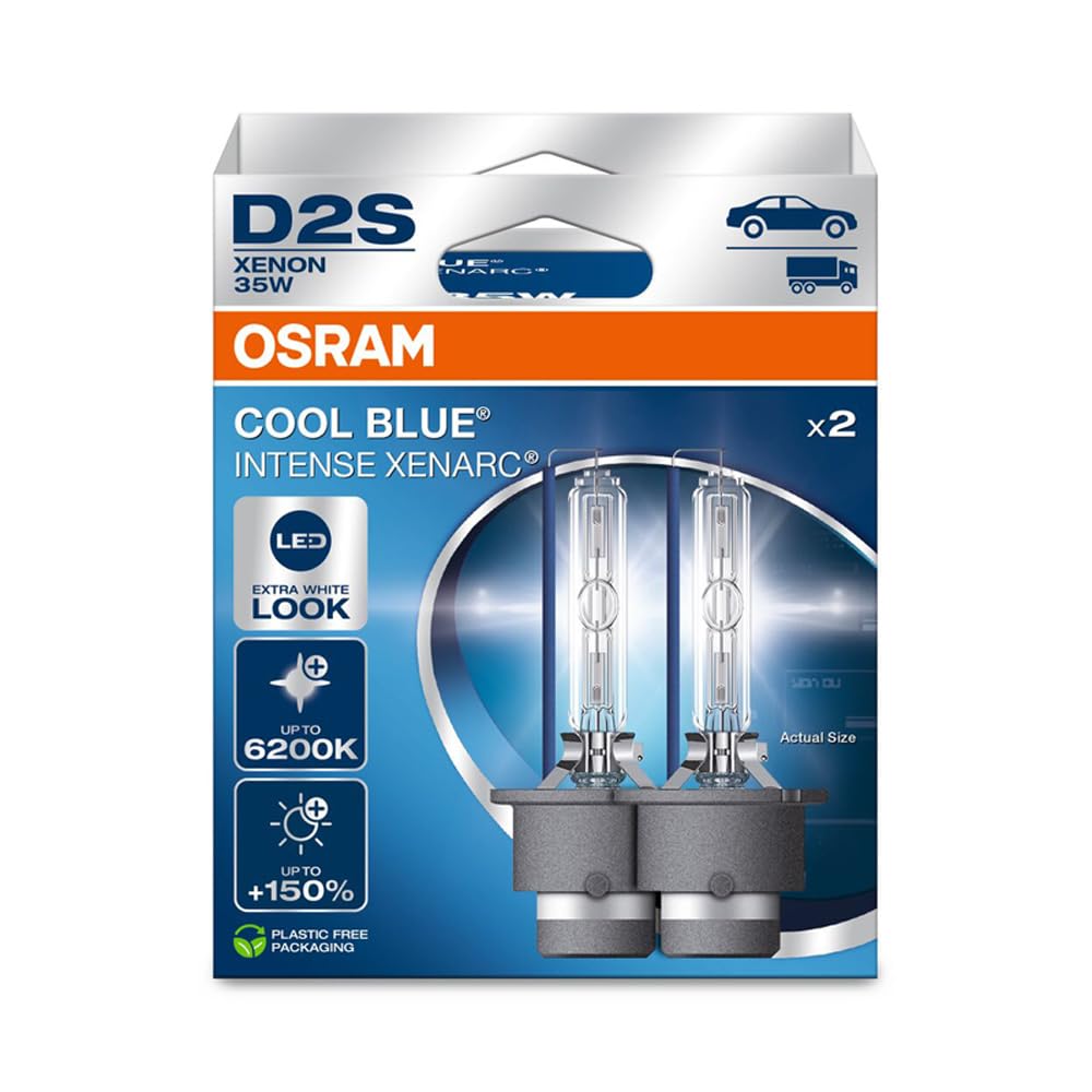 Osram XENARC® COOL BLUE® INTENSE D2S, +150% more brightness, up to 6,200K, xenon headlight lamp, LED look, Hanging folding box (2 lamps) von Osram