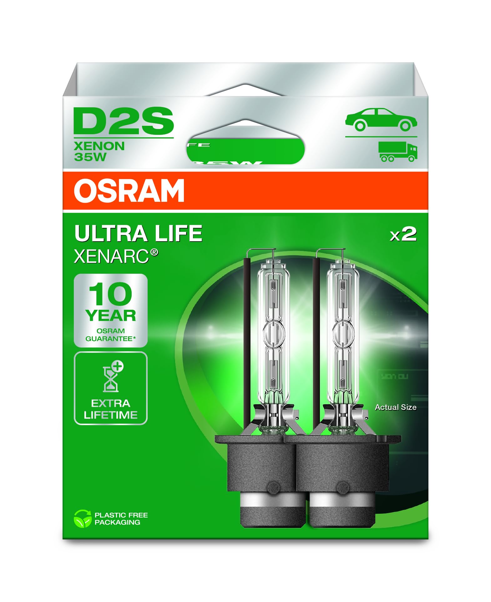 OSRAM XENARC ULTRA LIFE D2S HID Xenon-Brenner, Entladungslampe, 66240ULT-2HB, Duobox (2 Stück) von Osram