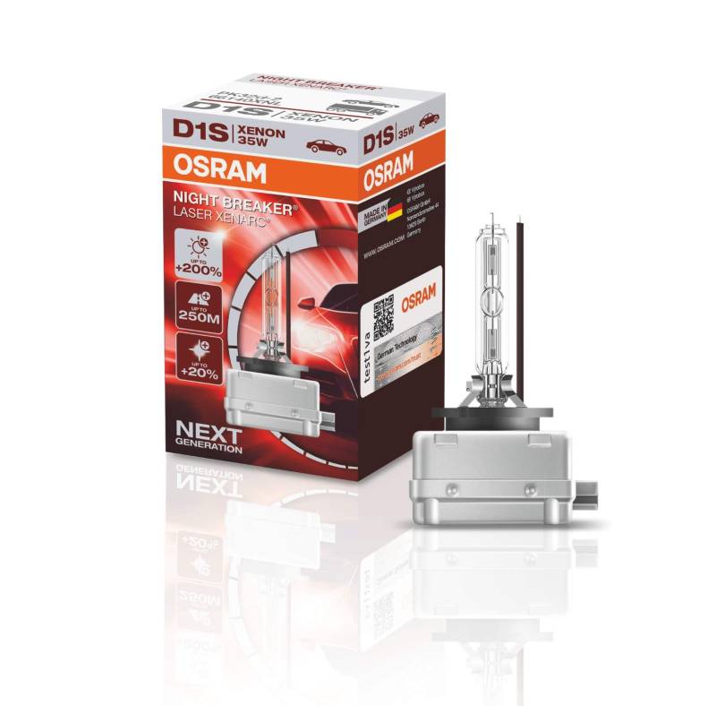 OSRAM XENARC NIGHT BREAKER LASER D1S, +200 % mehr Helligkeit, HID Xenon-Scheinwerferlampe, 66140XNL, Faltschachtel (1 Lampe) von Osram