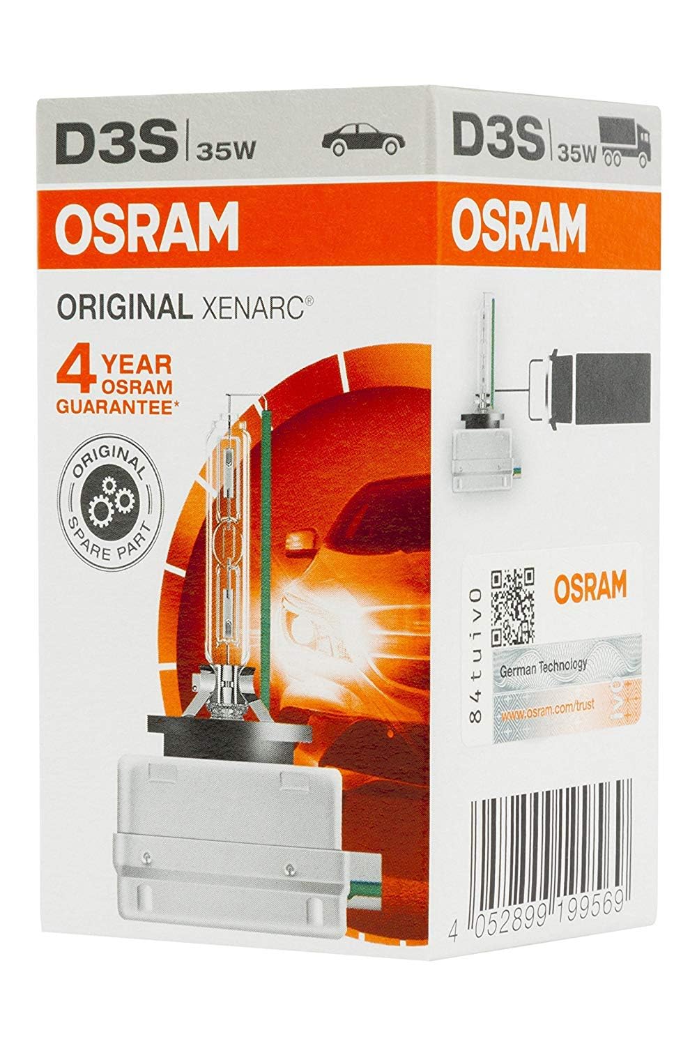 Osram XENARC ORIGINAL D3S HID Xenon-Brenner, Entladungslampe, Erstausrüsterqualität OEM, 66340HBI, Faltschachtel (1 Stück), Weiß von Osram