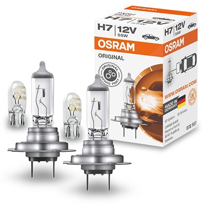 Osram 2x H7 ORIGINAL LINE 12V Faltschachtel + W5W [Hersteller-Nr. 64210] für Alpina, Audi, BMW, Hyundai, Kia, Mercedes-Benz, Nissan, Opel, Peugeot, Po von Osram