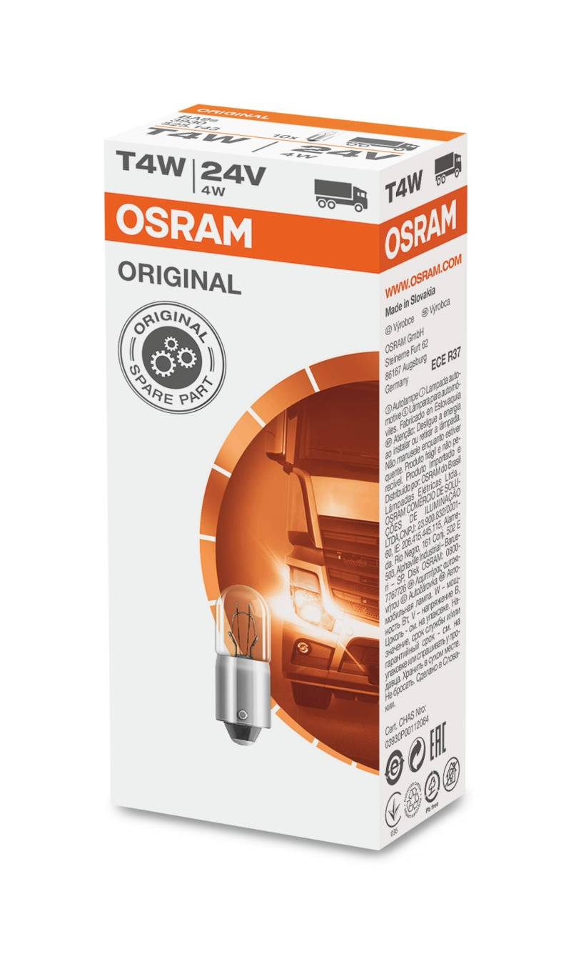 Osram 3930 ORIGINAL T4W, Innenbeleuchtung, 24V, 1 Lampe, Anzahl 1 von Osram