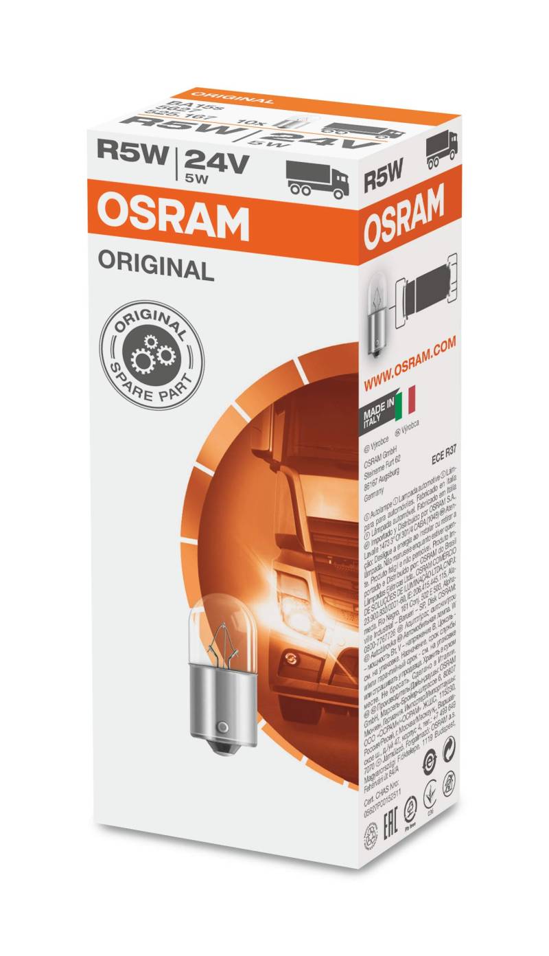 Osram 5627 ORIGINAL R5W, Kennzeichenbeleuchtung, 24V, 1 Lampe, Anzahl 10 von Osram