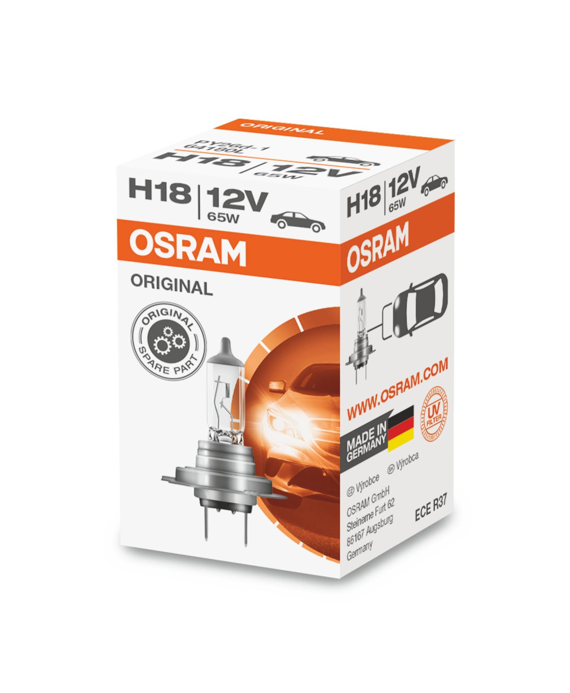 Osram 64180L Halogen-Scheinwerferlampe, H18, 12V PKW, Faltschachtel von Osram