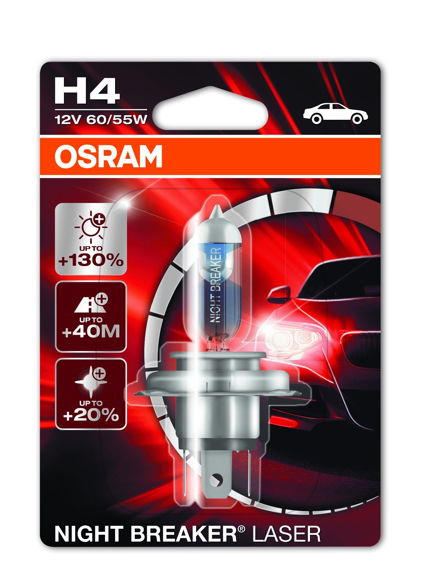 Osram 64193NBL-01B NIGHT BREAKER LASER H4 Halogen, Scheinwerferlampe, 12V, Single Blister, 1 Stück von Osram