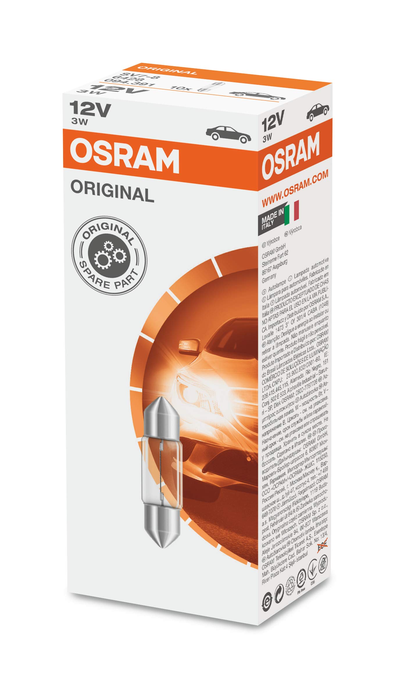 Osram 6428 ORIGINAL Sofittenlampe, Sockel SV7-8, 12V, 1 Lampe, Anzahl 10 von Osram