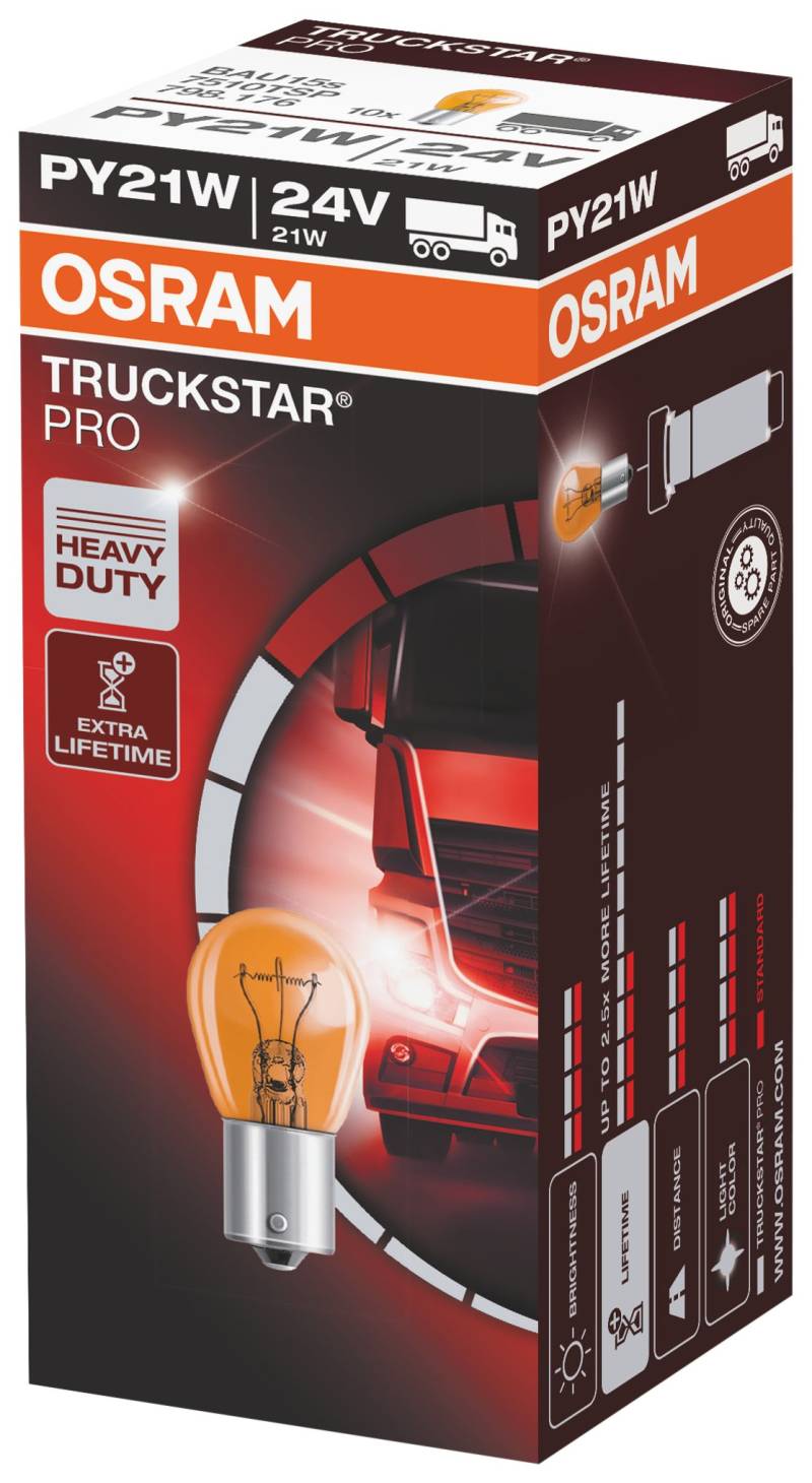 Osram 7510TSP TRUCKSTAR PRO PY21W, Standlichtlampe, 24V, 10er Faltschachtel, Anzahl 10 von Osram