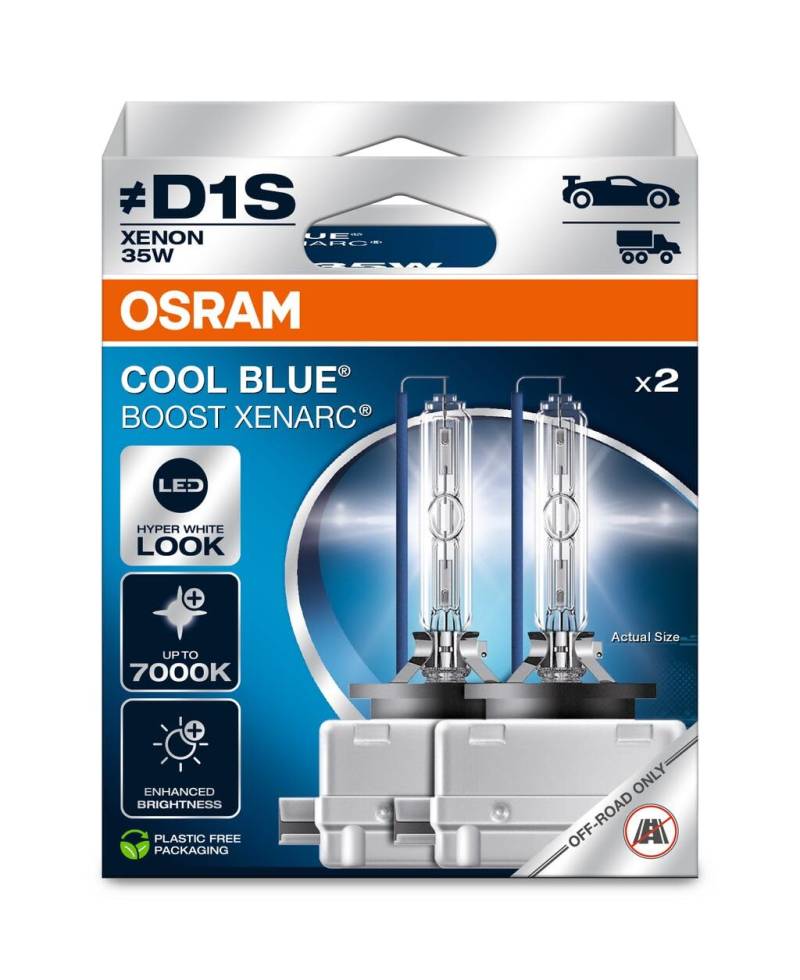 Osram XENARC® Cool Blue Boost, D1S, Xenon Headlight Lamps, 7000K, Hanging folding box (2 lamps), offroad use only von Osram