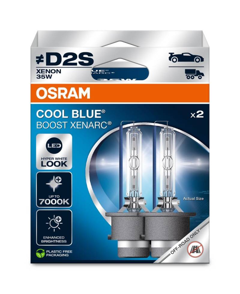 Osram XENARC® Cool Blue Boost, D2S, Xenon Headlight Lamps, 7000K, Hanging folding box (2 lamps), offroad use only von Osram