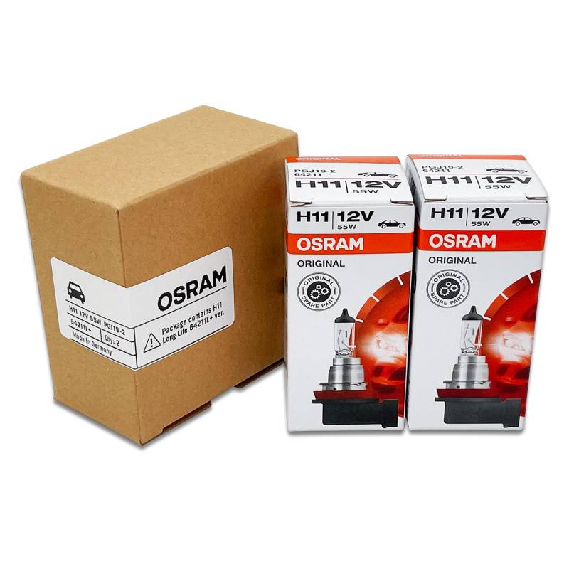 Osram H11 64211L+ DOT Original Standard Halogenlampe 12V 55W 3800K PGJ19-2 Made in Germany/2 Stück von Osram