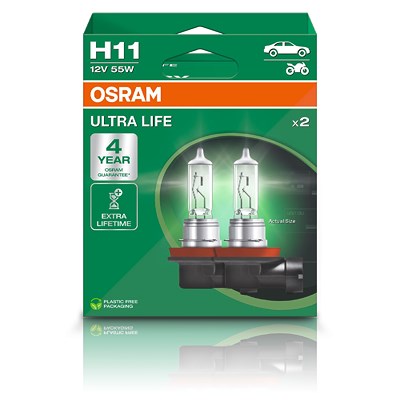 Osram H11 ULTRALIFE Glühlampe [Hersteller-Nr. 64211ULT] für Ford, Ford Usa, Ds, Dacia, Fiat, Infiniti, Isuzu, Lexus, Iveco, Mazda, Jaguar, Jeep, Honda von Osram