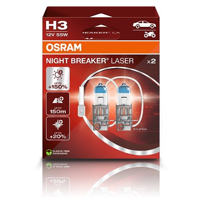 Osram H3 NIGHT BREAKER LASER Glühlampe - DuoBox [Hersteller-Nr. 64151NL] für Ford, Ford Usa, Fiat, Isuzu, Hyundai, Lexus, Iveco, Mazda, Jaguar, Gm Kor von Osram