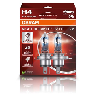 Osram H4 NIGHT BREAKER LASER Glühlampe - DuoBox [Hersteller-Nr. 64193NL] für Ford, Ford Usa, Dacia, Fiat, Isuzu, Kia, Hyundai, Lexus, Iveco, Mazda, Ja von Osram