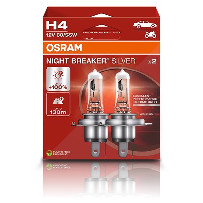 Osram H4 NIGHT BREAKER SILVER Glühlampe - DuoBox [Hersteller-Nr. 64193NBS] für Autobianchi, Peugeot, Proton, Piaggio, Porsche, Kia, Chevrolet, Chrysle von Osram