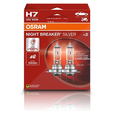 Osram H7 NIGHT BREAKER SILVER Glühlampe - Duobox [Hersteller-Nr. 64210NBS] für Peugeot, Porsche, Saab, Renault, Renault Trucks, Piaggio, Seat, Smart, von Osram